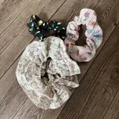 シュシュ　ハンドメイド　3点セット　レース　花柄