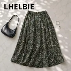N252 LHELBIE 花柄ロングスカート フレア ブラック グリーン Fのサムネイル
