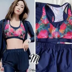 新品♦ ジオメトリック ラッシュガード5点セット M ネイビー 紫外線対策