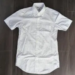 【新品未使用】まとめ買い可　ユニクロ　半袖ＢＤシャツ　メンズＳ　白/紫ストライプ