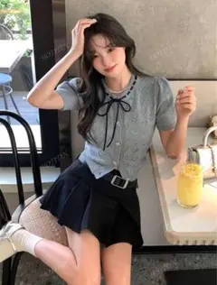 shein グレー ハート柄 半袖ニット