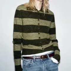 ストライプカーディガン オリーブグリーン　zara