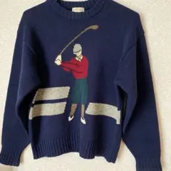 MUNSING ゴルファー刺繍 ネイビー ニットセーター L wool100%