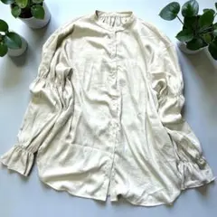 AMERICAN HOLIC ギャザースリーブ バンドカラーブラウス　グレージュ