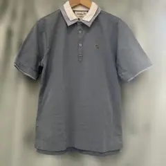 グレー ストライプ襟 ポロシャツ