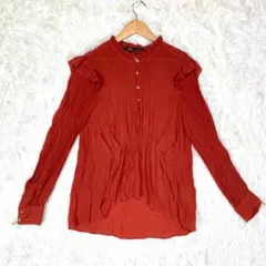 『ZARA』 ザラ (USA XS) 赤 カットソー シャツ ブラウス 長袖