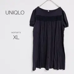 【ユニクロ】チュニック【XL】レース 体型カバー ゆったり 伸縮性 茶色 膝丈