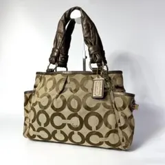 美品 COACH コーチ シグネチャー ハンドバッグ ターンロック　茶　997