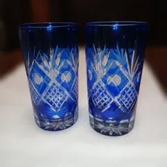 極美品】伝統工芸 切子ガラス ロックグラス ペア 2個 ヴィンテージ