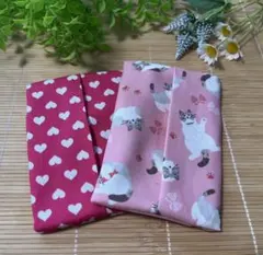 ハンドメイド　ファッション　ポケットティッシュケース　ネコ　ハート　ピンク