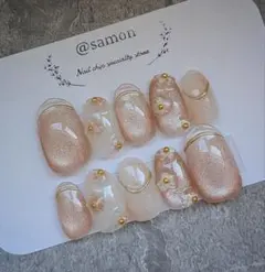 1029. ショートオーバル　【現品販売】　クリアフレンチ　花　ニュアンス