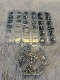 ネイルパーツセット　デコ　ラインストーン　ブルー　シルバー　まとめ売り