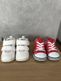 ベビースニーカー2足セット【アシックス白紺12.5cm】【コンバース赤12cm】