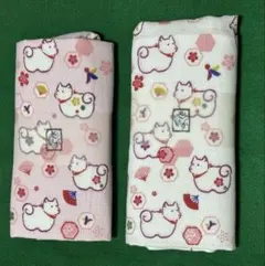 かわいい仔犬の手ぬぐい 2枚セット(白、桃色)