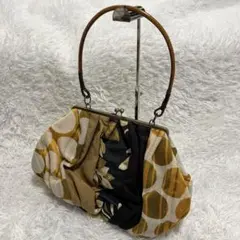 ヴィンテージ コットン パッチワーク キルト 木製ハンドル がま口 バッグ