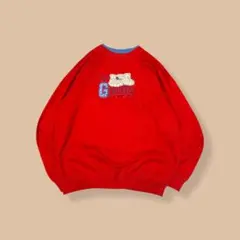 海外レトロ古着テディベアロゴ刺繍スウェットトレーナーレッド赤ダブルネック裏起毛L