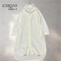 *.美品.•*ユニクロ リネン レーヨン ロング シャツ ワンピース Lサイズ