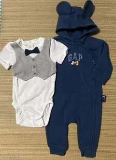 H&Mベスト風ロンパース/GAPミッキー耳付きカバーオール3-6