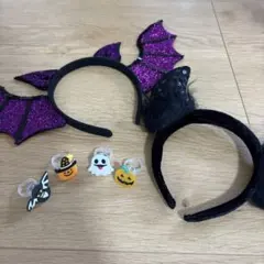 【美品】ハロウィン子供用カチューシャ2点　リング4点セット