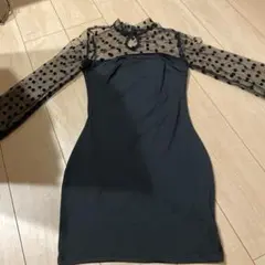 ブラック ドット柄 シースドレス