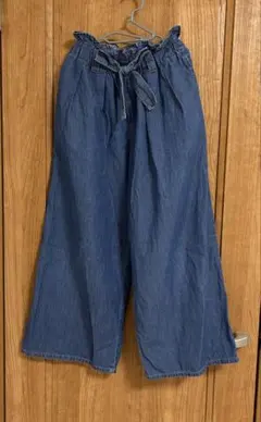 GU デニム風 ワイドパンツ ウエストリボン付き