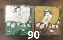 チークルーム　恐竜しかけワッペン付き長袖Tシャツ2枚セットからし・白　新品タグ付のサムネイル