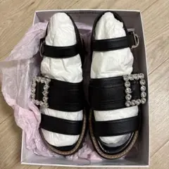 美品 DIANA ビジュー付き フットベッドサンダル ドット柄 黒 23 - メルカリ