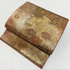 花々模様 古典引箔 金糸 正絹 六通 袋帯 フォーマル O73