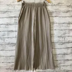 【古着】✨ワイドパンツ【F】ゴムウエスト　Aライン　ゆったり　グレージュ