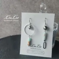 天然石　インプレッションストーン　アシンメトリー　サージカルステンレス　ピアス