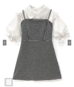 ギンガムチェック柄ミニワンピースXフリルシャツセットアップ