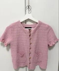 【ZARA】ピンク ツイード 半袖 カーディガン（ジャケット）のサムネイル