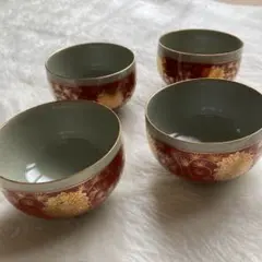 九谷焼　湯呑み　4客　赤絵　金彩