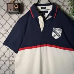 トミーヒルフィガー ポロシャツ エンブレムワッペン 鹿の子 トリコロール M