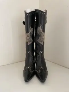 Cynthia Rowley 刺繍ウエスタンロングブーツ ブラック 24cmレアのサムネイル