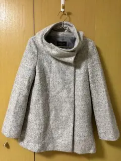 グレー ウール混合 ダブルボタンコート