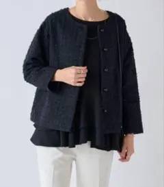 金子綾×uncrave WHITE コラボ ノーカラー ツイードジャケット 美品