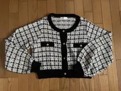 ツイード柄ショート丈ニットカーディガン