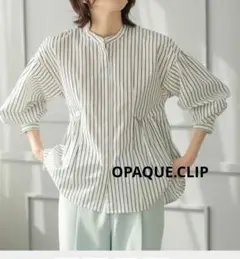 【OPAQUE.CLIP】バンドカラーペプラムシャツ ペプラムブラウス
