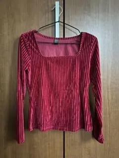 SHEIN ベロア調 長袖 トップス ボルドー