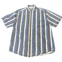 デニムシャツ　ストライプ柄　ブルー　XL 半袖　古着　8#a