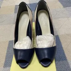 オープントゥハイヒール 24.5cm ネイビー・アイボリー