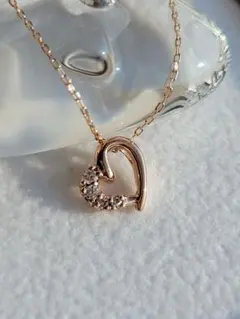 美品★Canal 4℃ K10 PG ネックレス ハート ジルコニア