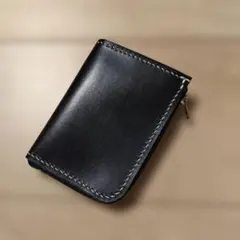 特価☆スムースレザー(ブラック)☆ハンドメイド☆コンパクトウォレット·L字