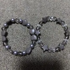グレー ハート 星 ビーズ ブレスレット 2個セット　子供用