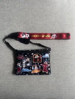 ディズニー　ミッキー　実写ポーチ付きカメラストラップ　ショルダーバッグ