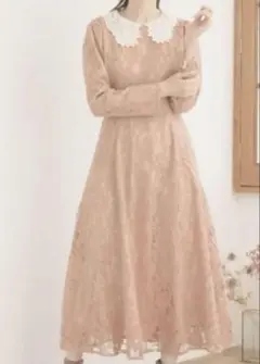 ウィルセレクション 衿レースワンピース ピンク/ロングワンピース