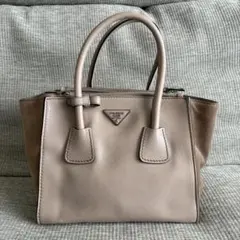 【美品】PRADA レザー×スウェード 2wayショルダーバッグ グレージュ