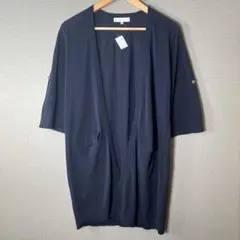 【組曲】(S2)小さいサイズゆったりロングカーディガンネイビーロールアップ袖