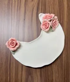 陶器製 パレット 調色皿 新月型 立体ローズ 絵画/手芸用 ハンドメイド　美品のサムネイル